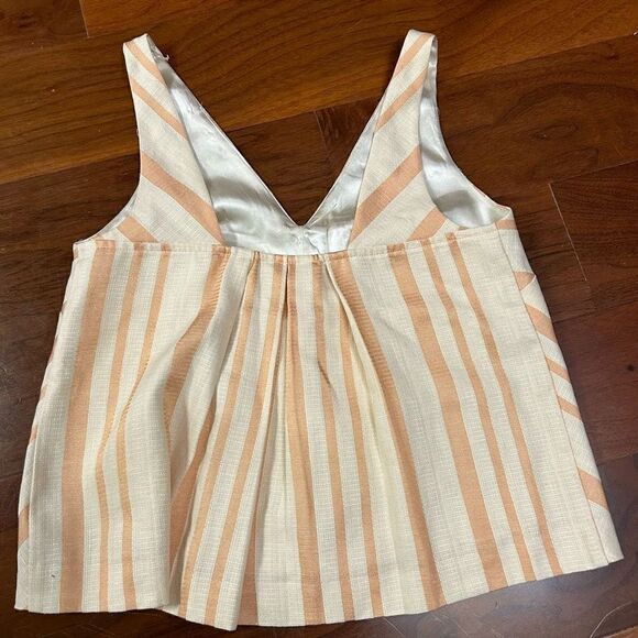 HD in Paris size 2 Anthropologie peach chevron linen lined top - Picture 3 of 7